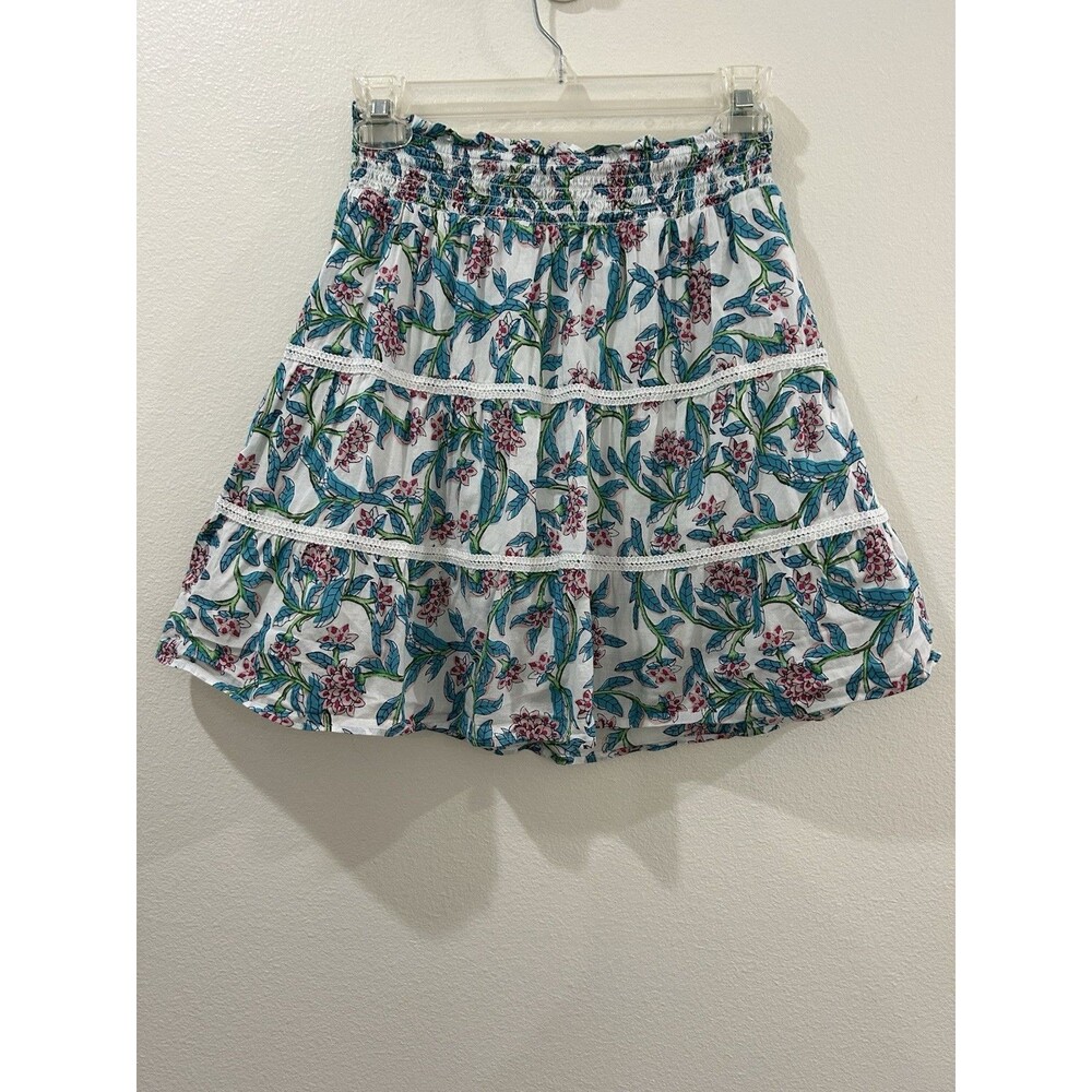 J. Crew Womens XXS Skirt Smocked Tiered Mini Floral 100% Cotton Lining Pull-on
